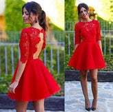 Half Sleeves A-line Homecoming Dress Backless Lace Short Prom Dresses